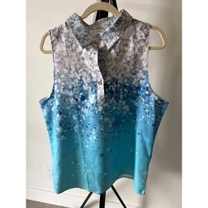 Curvy Plus XXL Teal Grey Ladies Golf Sleeveless Polo Not clingy! Very Flattering